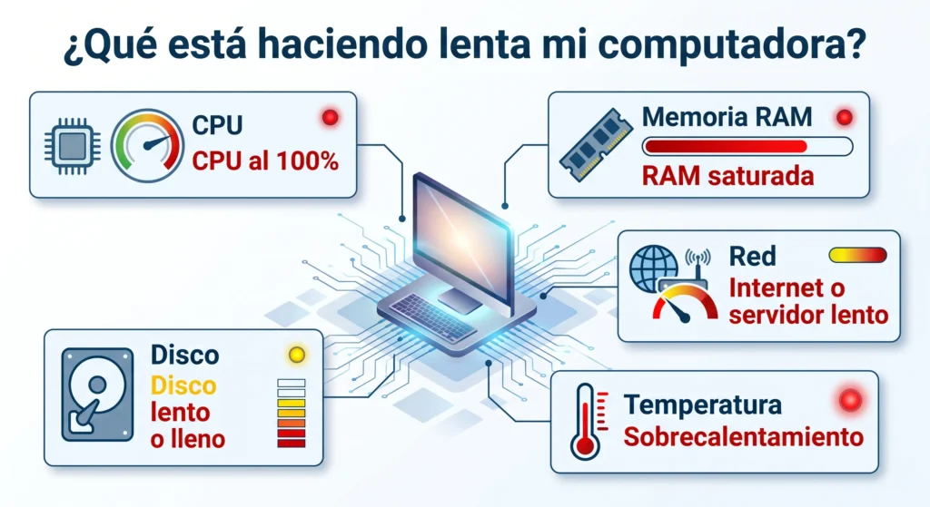 Principales causas de una computadora lenta: CPU, RAM y disco