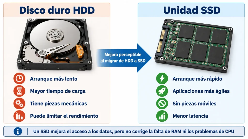 Comparación de rendimiento entre un disco HDD y una unidad SSD