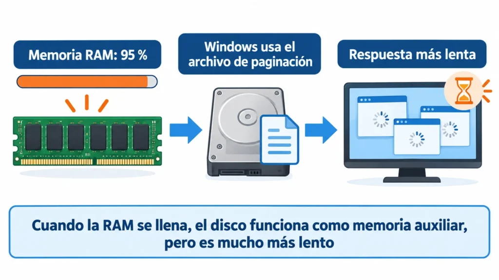 Cómo la memoria RAM llena y la paginación ralentizan una computadora